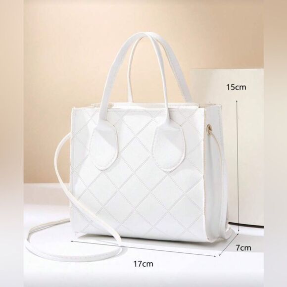Mini White Quilted PU Leather Bag – Elegant Top Handle & Crossbody Purse - Picture 3 of 5